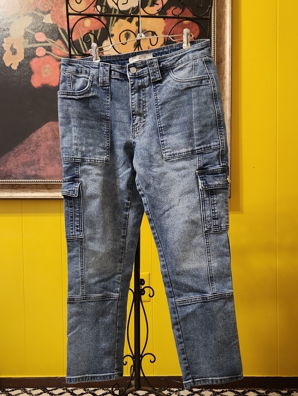 KanCan Washed Blue Cropped Cargo Jeans Sz 9/28